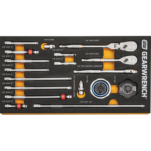 GEARWRENCH 18 Pc. 1/4" 90-Tooth Ratchet & Drive Tool Set with EVA Foam Tray