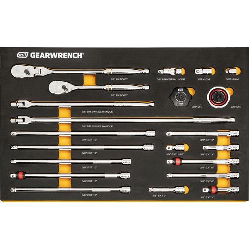 GEARWRENCH 21 Pc. 3/8" 90-Tooth Ratchet & Drive Tool Set with EVA Foam Tray