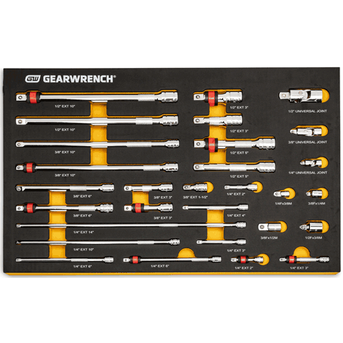 GEARWRENCH 29 Pc. 1/4", 3/8", 1/2" Drive Chrome Tool Accessories Set with EVA Foam Tray